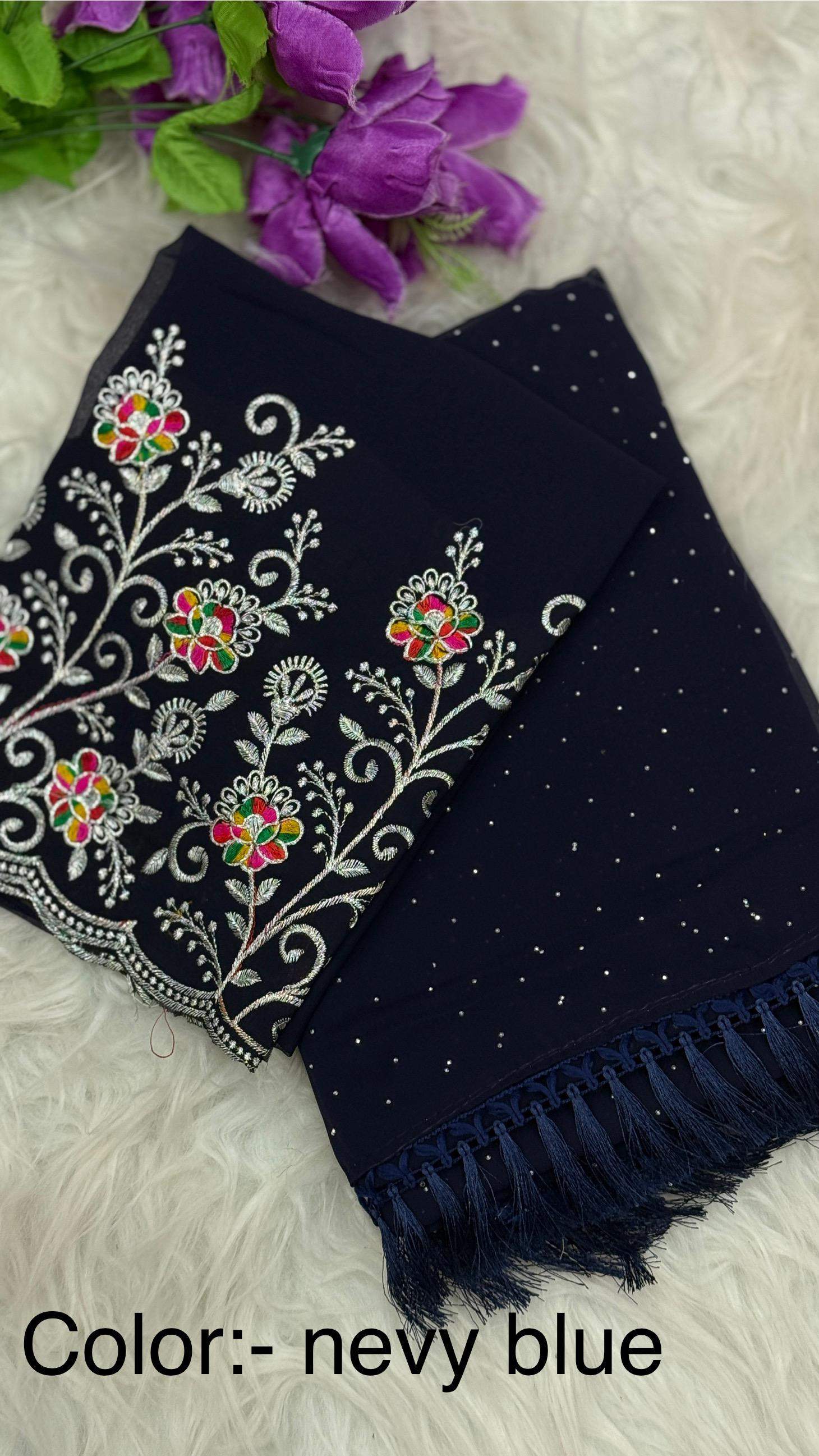 Georgotte Saree With All Over Sirsoki Diamond With Fancy Zalar*