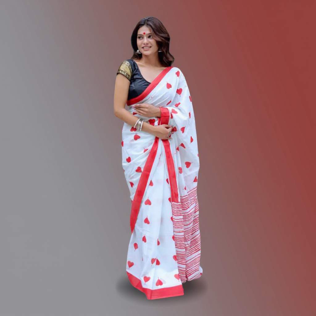 Cotton Mulmul Sarees With Blouse Piece