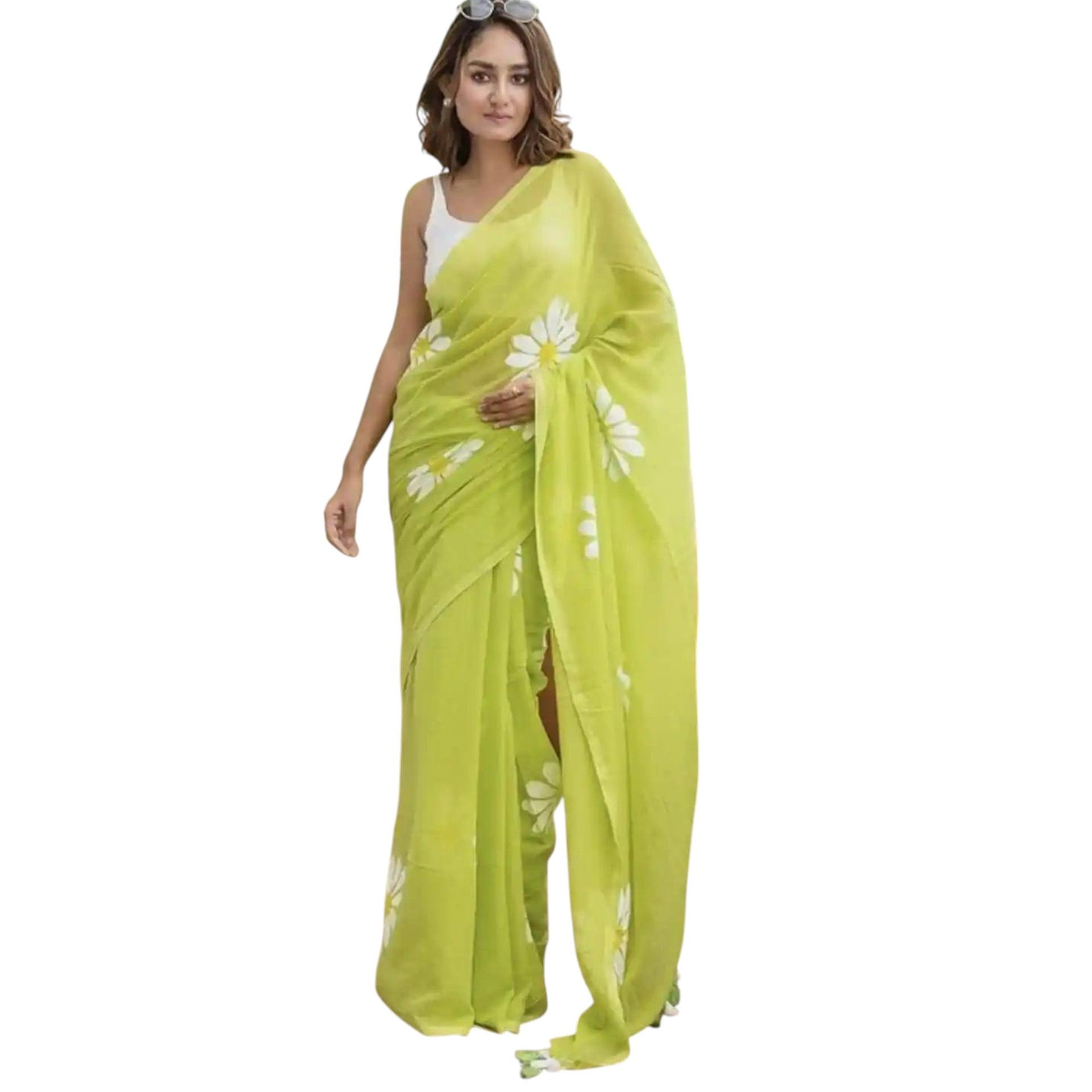 Linen Sarees With Tassels - Image 8