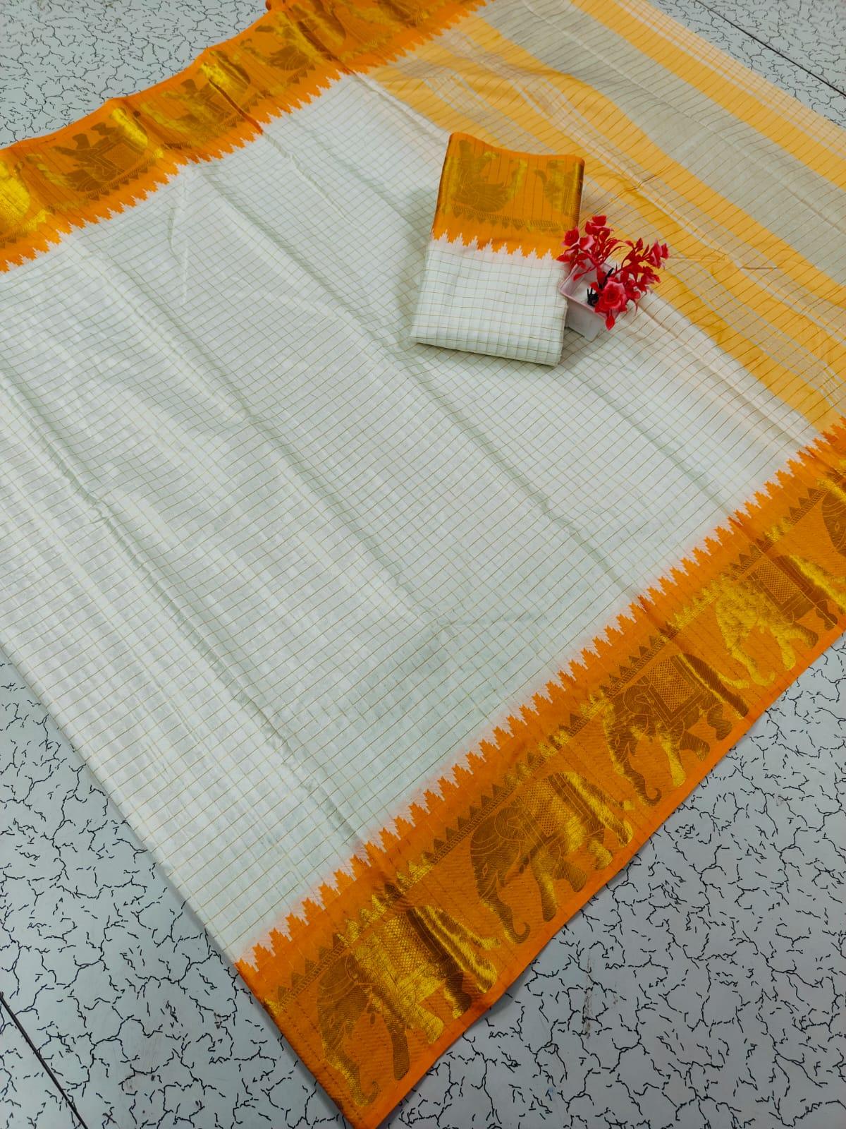 Trending Rashmika Checked Fancy Cotton Sarees Collection - Image 11