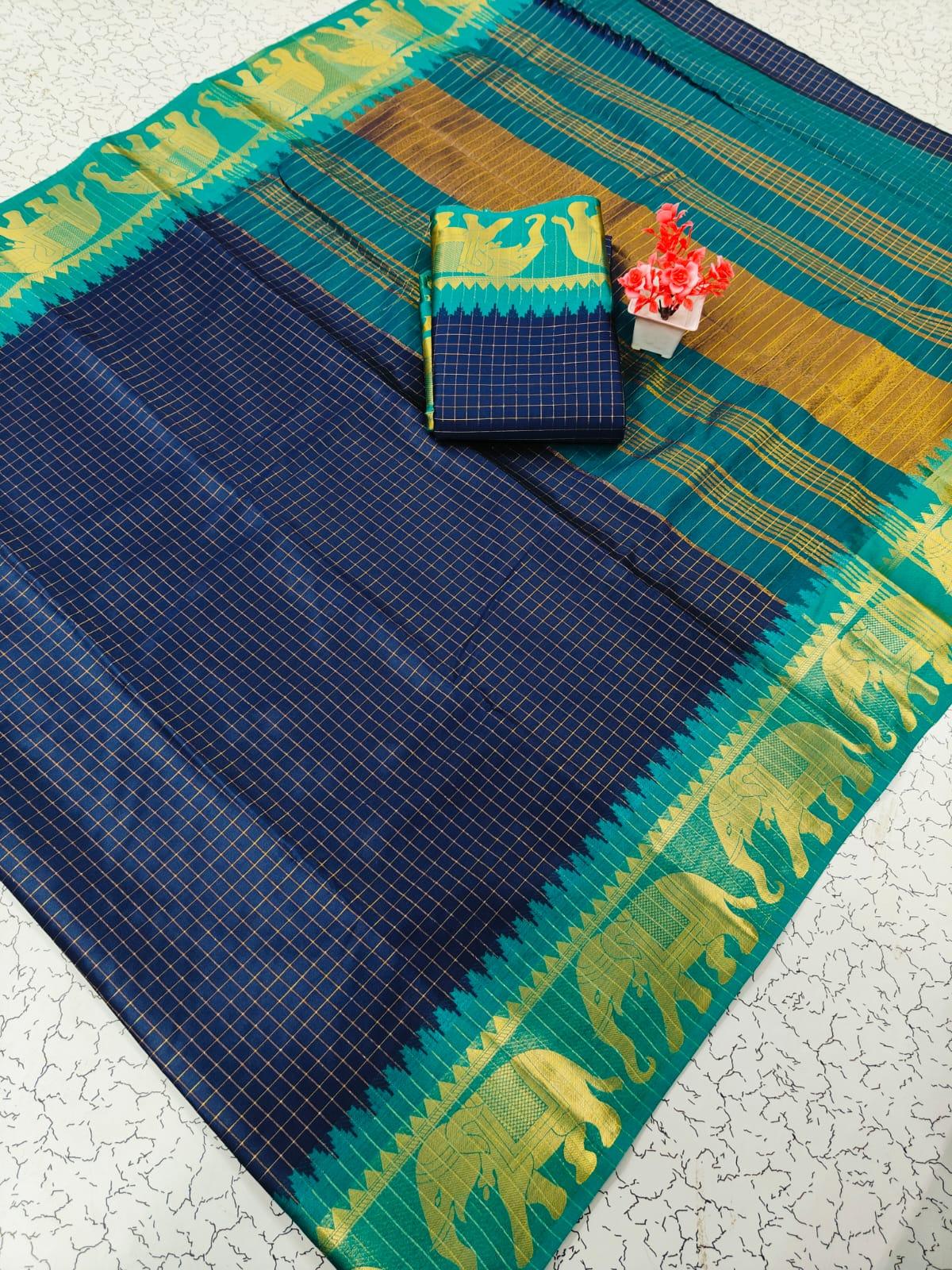 Trending Rashmika Checked Fancy Cotton Sarees Collection - Image 10