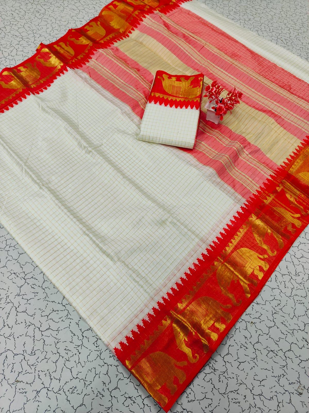 Trending Rashmika Checked Fancy Cotton Sarees Collection - Image 6