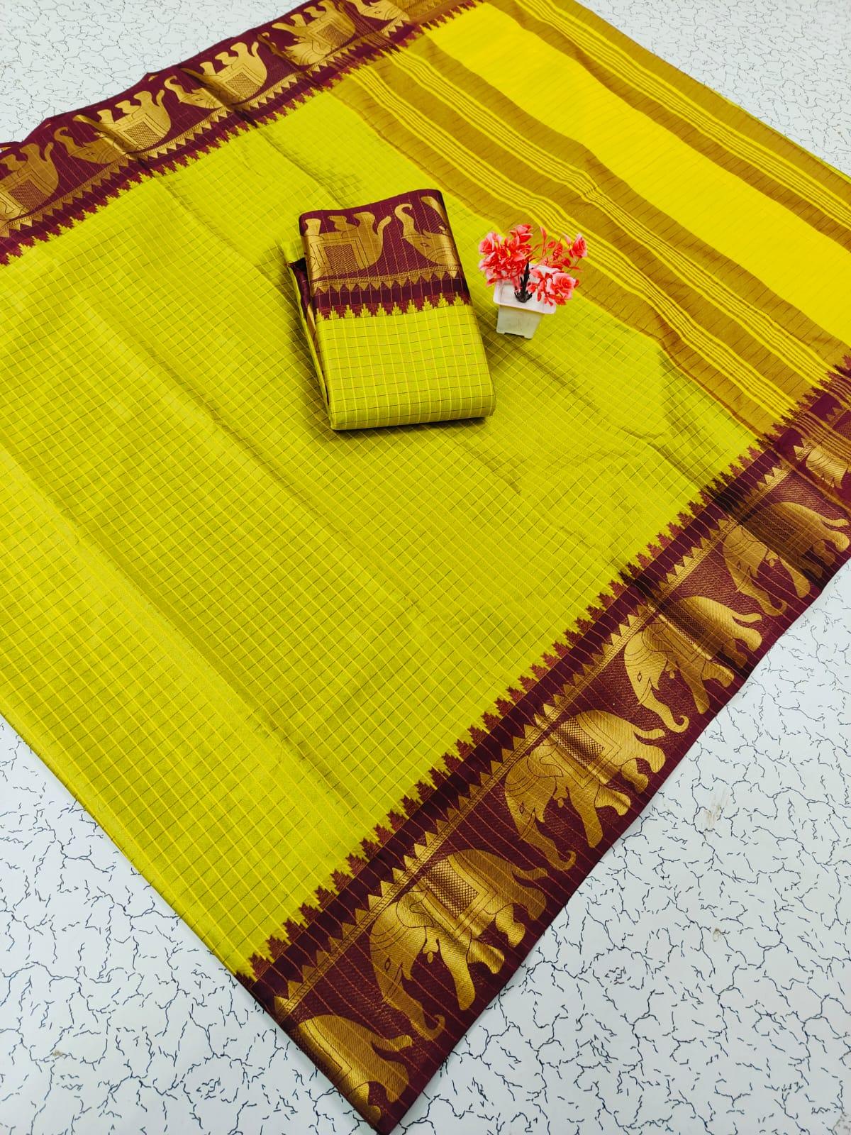 Trending Rashmika Checked Fancy Cotton Sarees Collection - Image 2