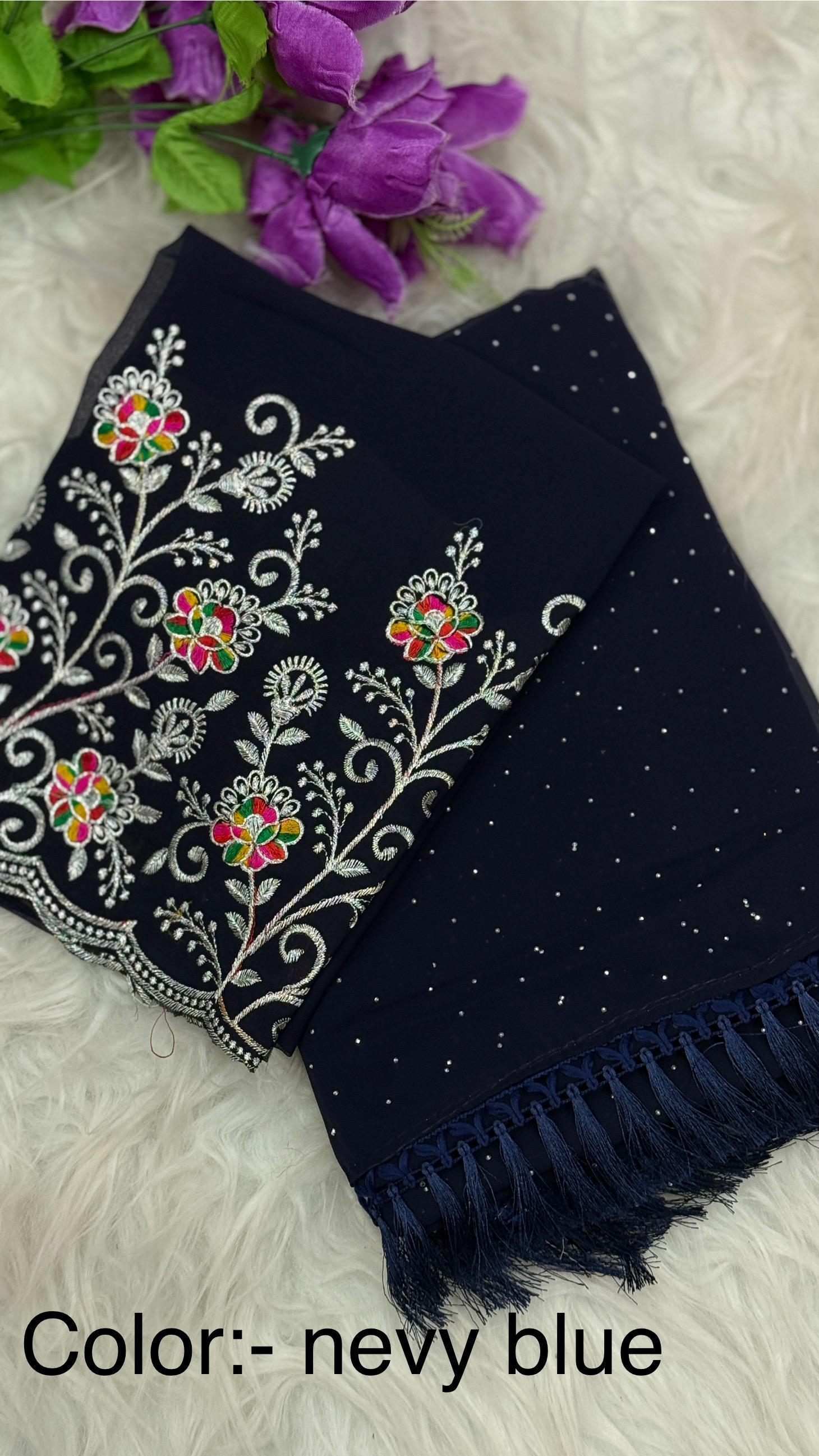 Georgotte Saree With All Over Sirsoki Diamond With Fancy Zalar*