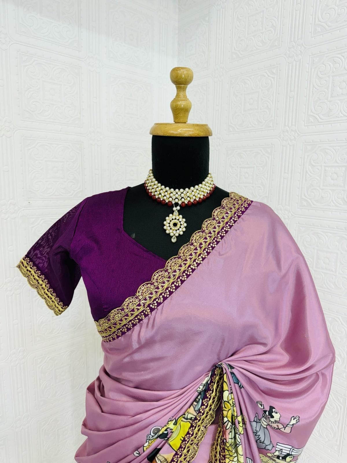 Print Dola Silk Saree With Stitched Blouse