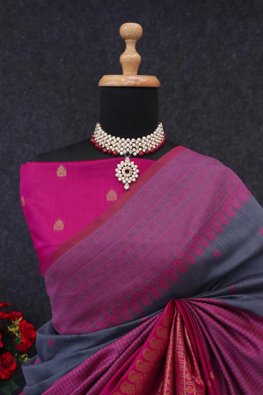 Kalyani Cotton With Gold Jari Silk Saree - Image 4