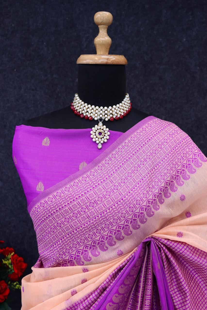Kalyani Cotton With Gold Jari Silk Saree - Image 7