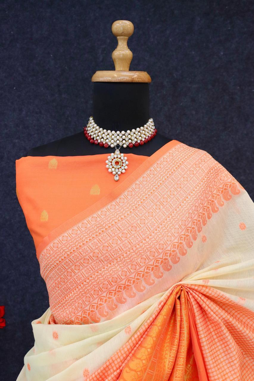 Kalyani Cotton With Gold Jari Silk Saree - Image 9