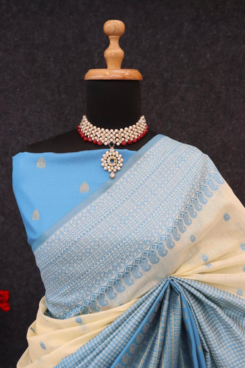 Kalyani Cotton With Gold Jari Silk Saree - Image 8