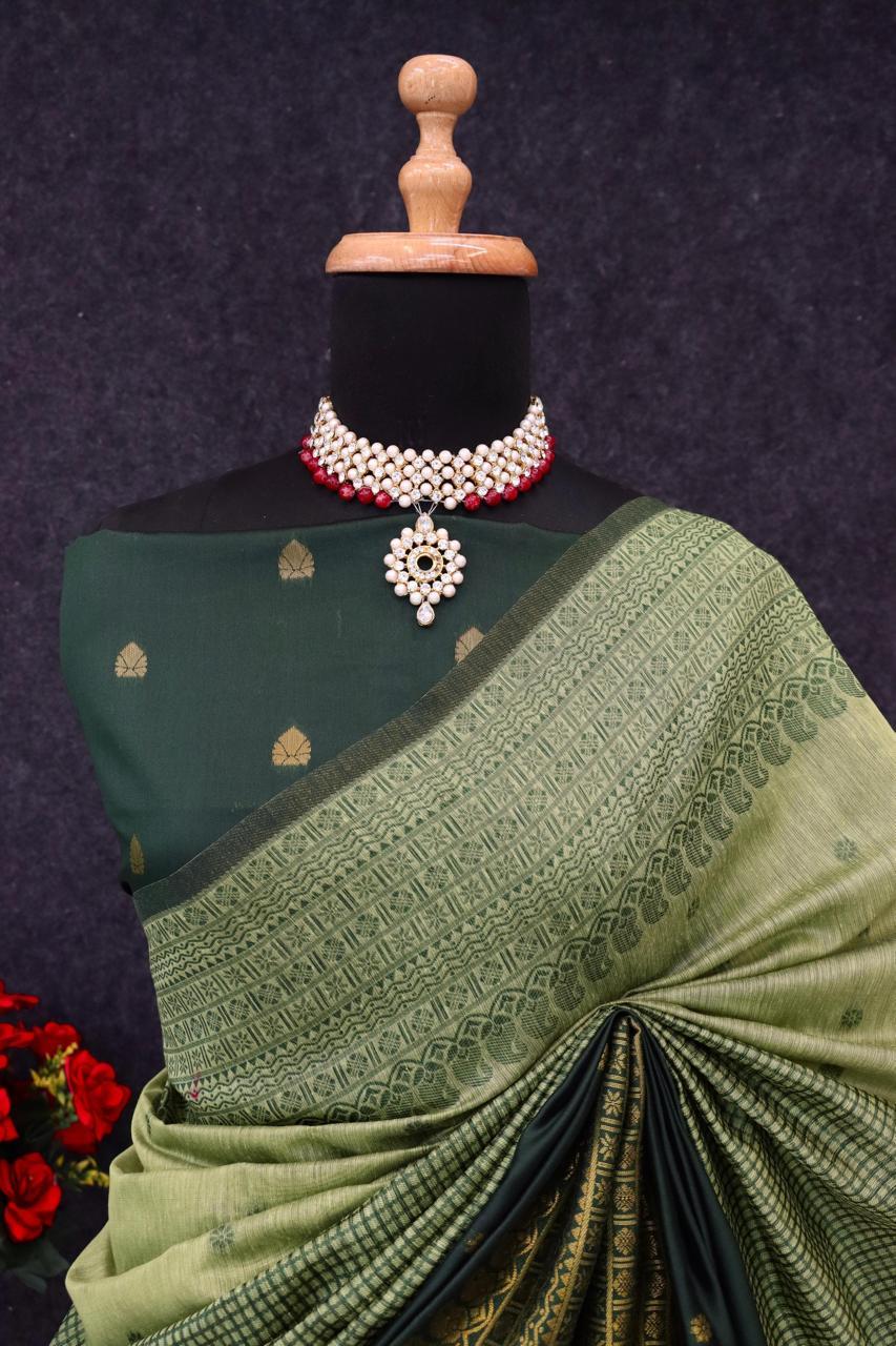 Kalyani Cotton With Gold Jari Silk Saree - Image 10