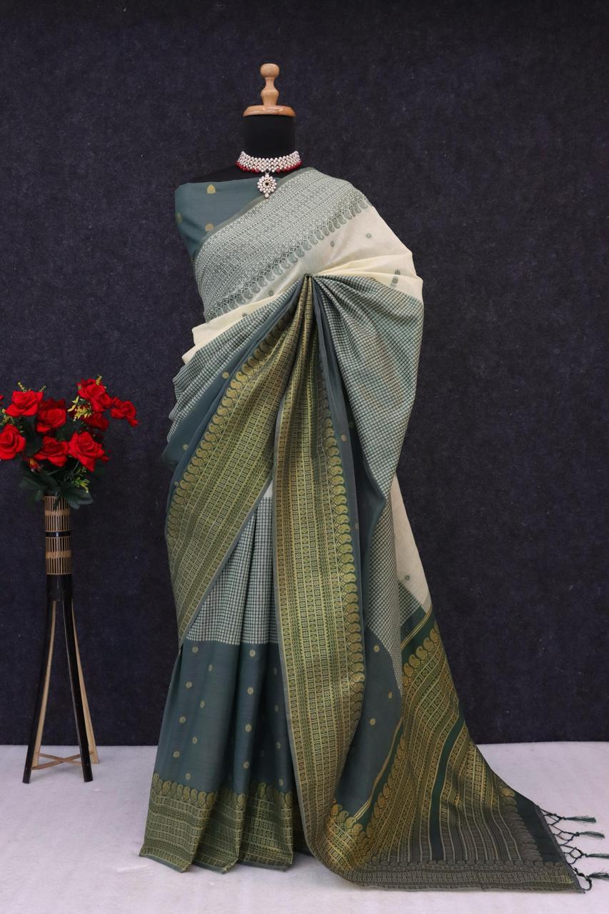 Kalyani Cotton With Gold Jari Silk Saree - Image 13