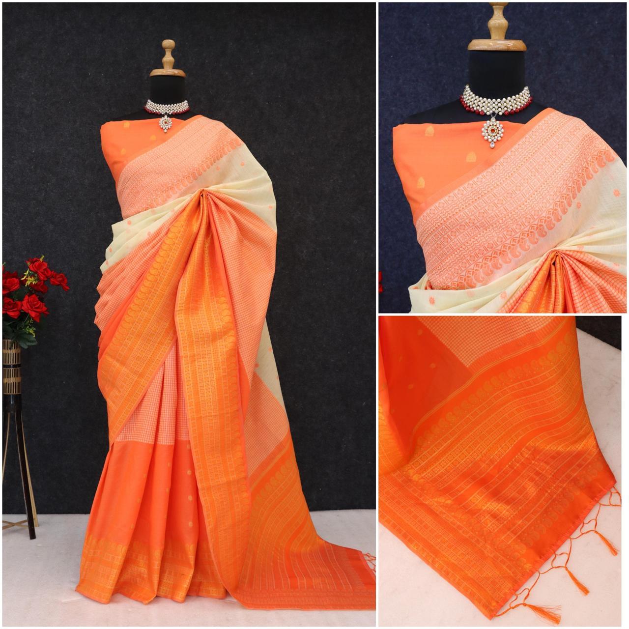 Kalyani Cotton With Gold Jari Silk Saree - Image 14