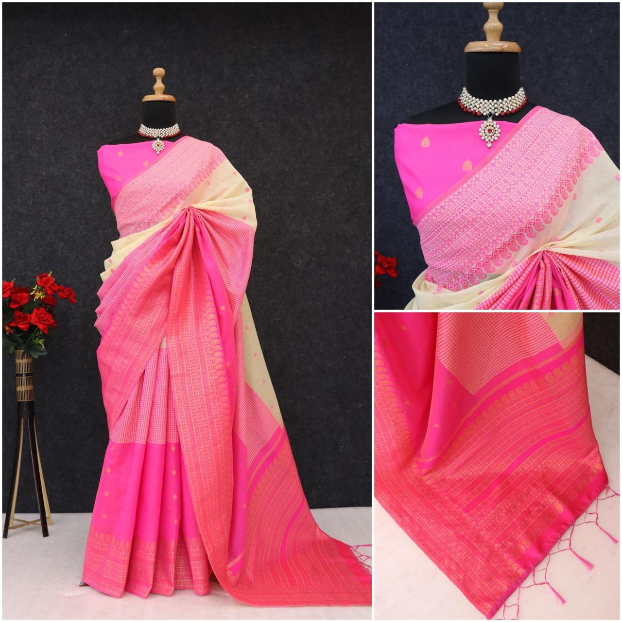Kalyani Cotton With Gold Jari Silk Saree - Image 15