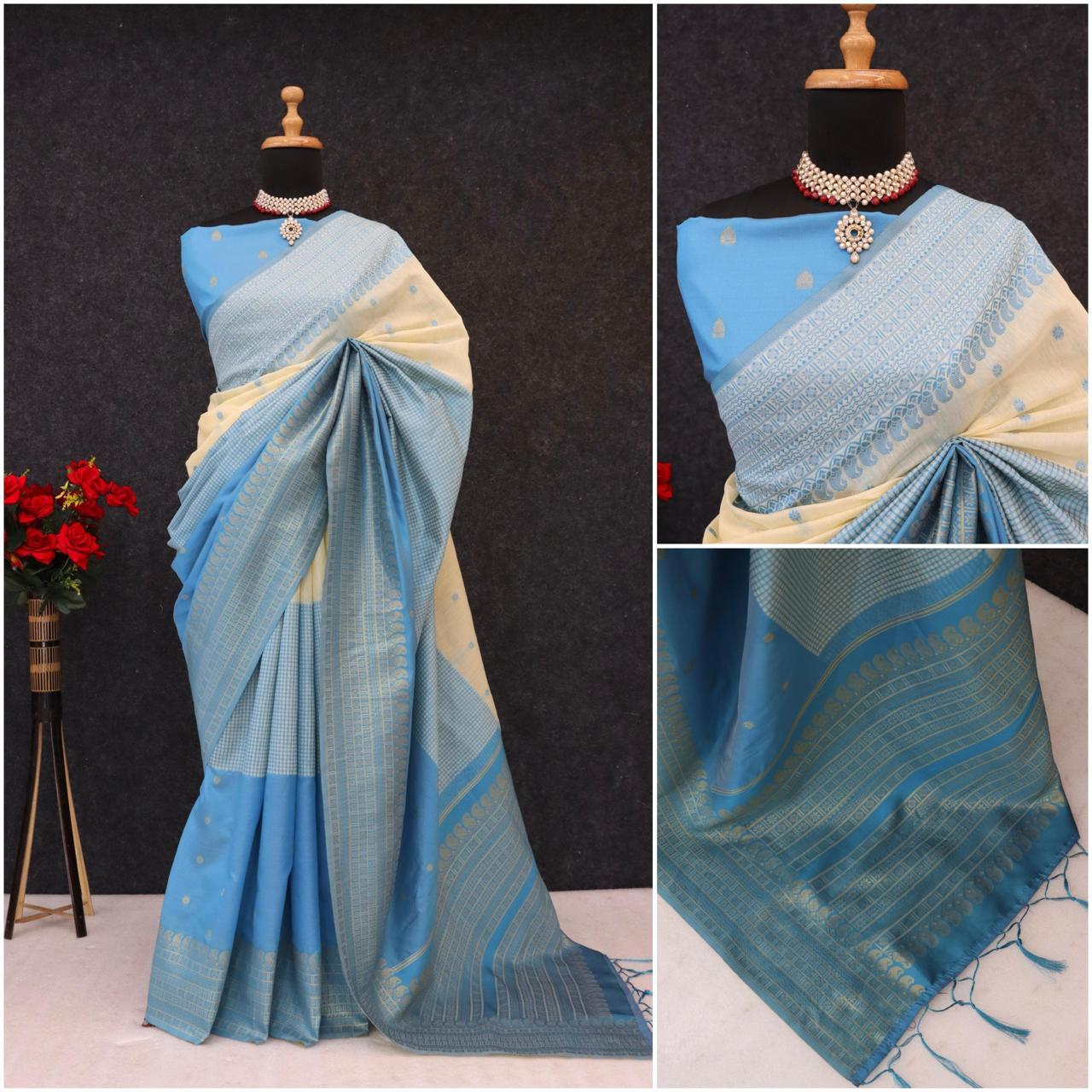 Kalyani Cotton With Gold Jari Silk Saree - Image 16