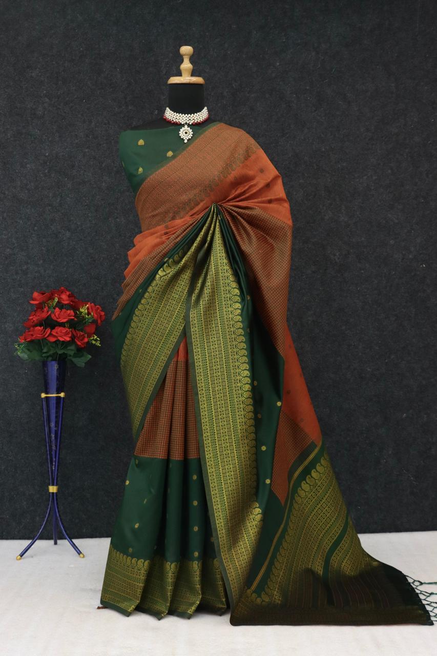 Kalyani Cotton With Gold Jari Silk Saree - Image 20