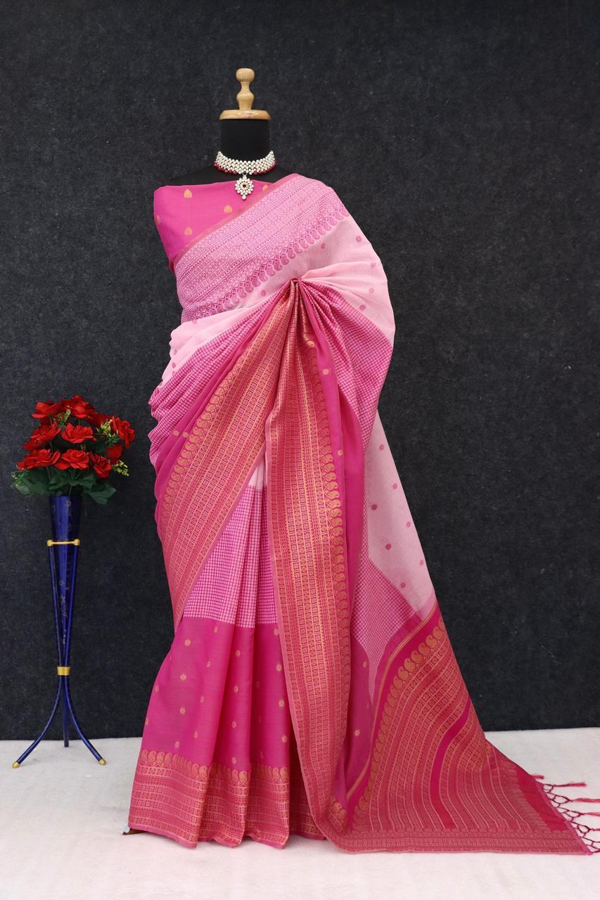 Kalyani Cotton With Gold Jari Silk Saree - Image 22