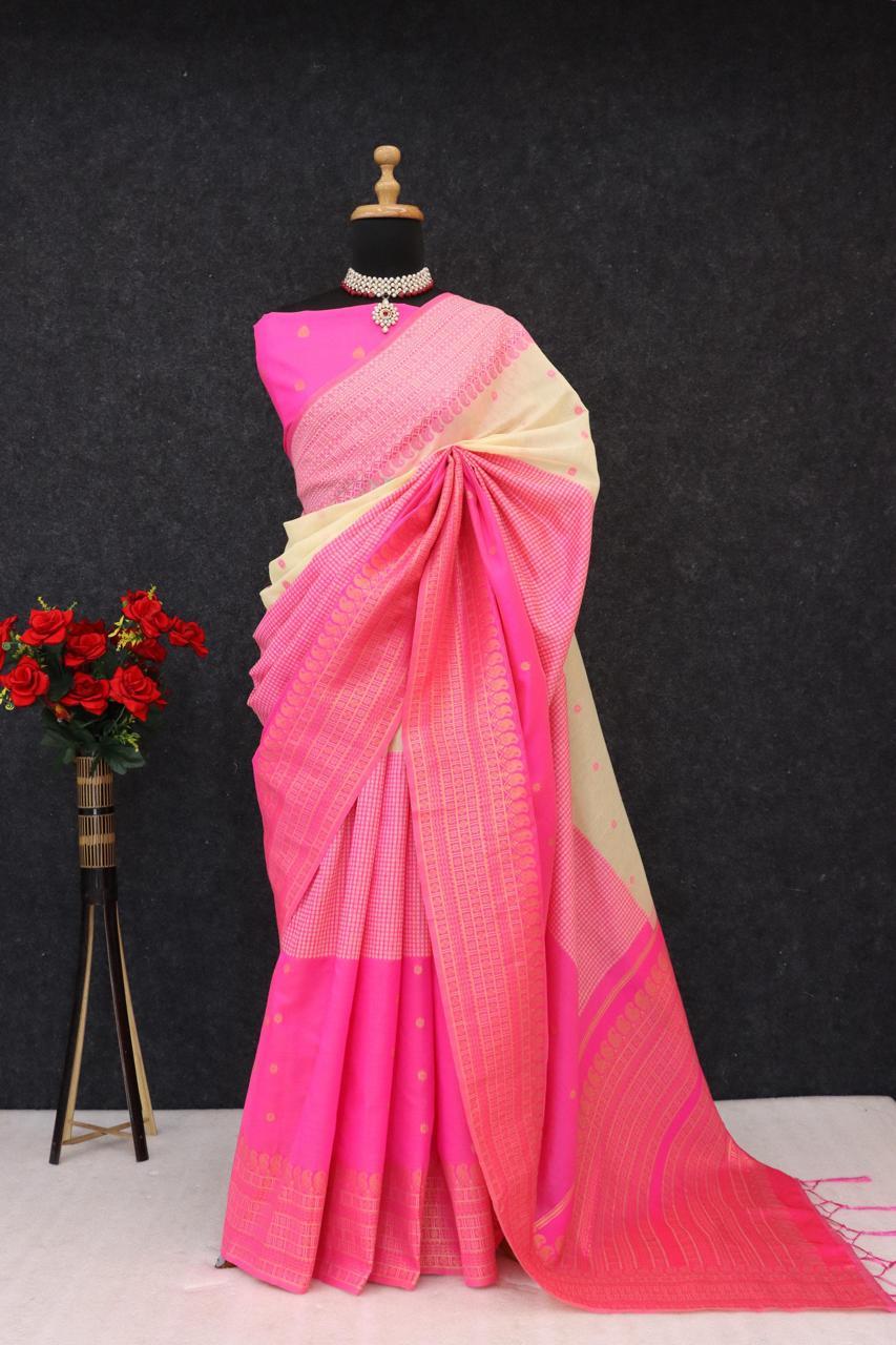 Kalyani Cotton With Gold Jari Silk Saree - Image 24
