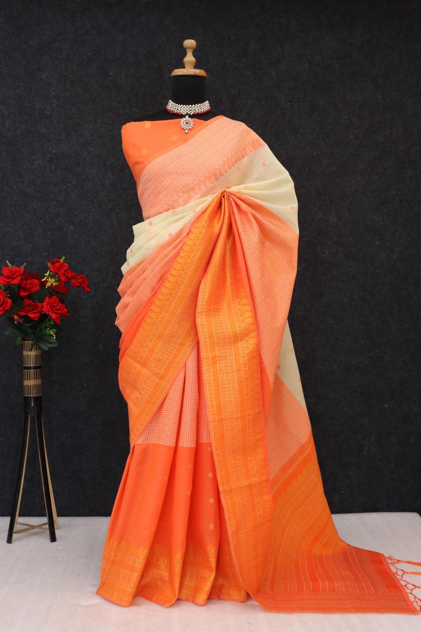 Kalyani Cotton With Gold Jari Silk Saree - Image 25