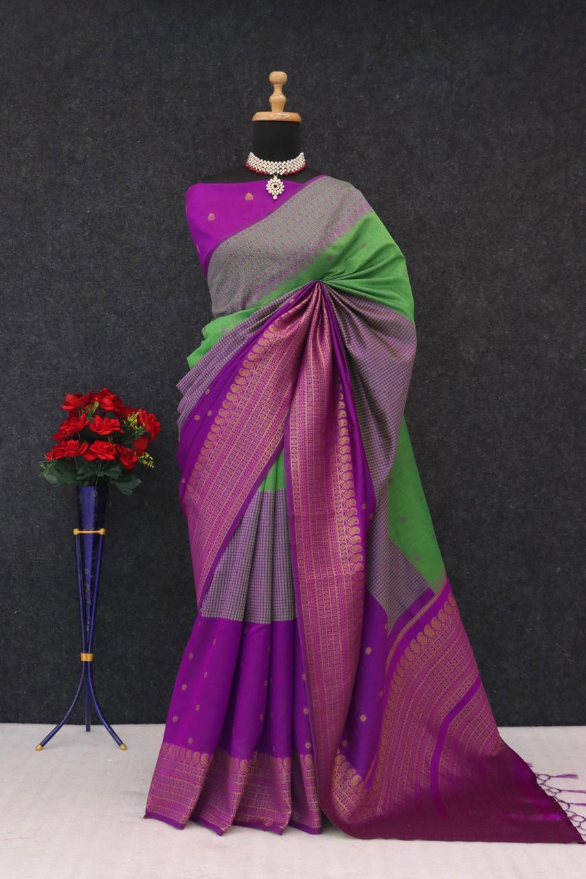 Kalyani Cotton With Gold Jari Silk Saree - Image 18