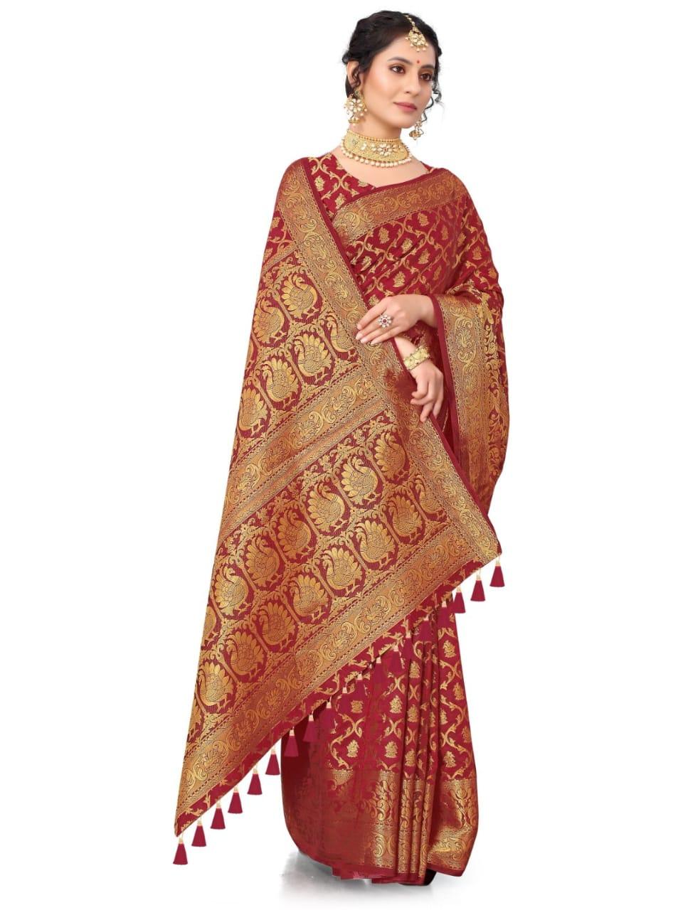 Self Design Patola Cotton Silk Sarees - Image 9