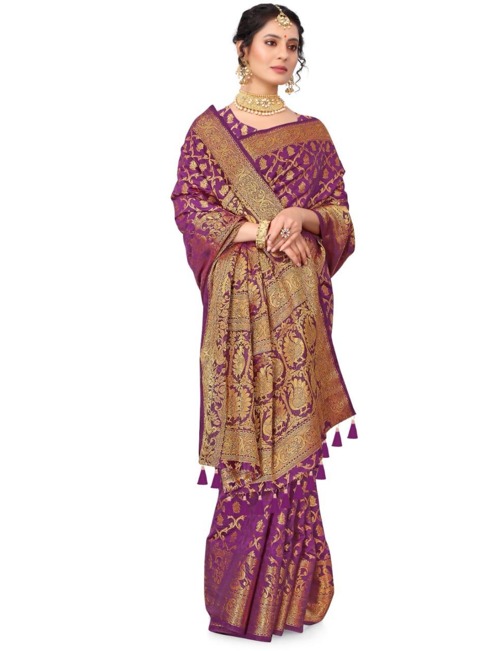 Self Design Patola Cotton Silk Sarees - Image 3