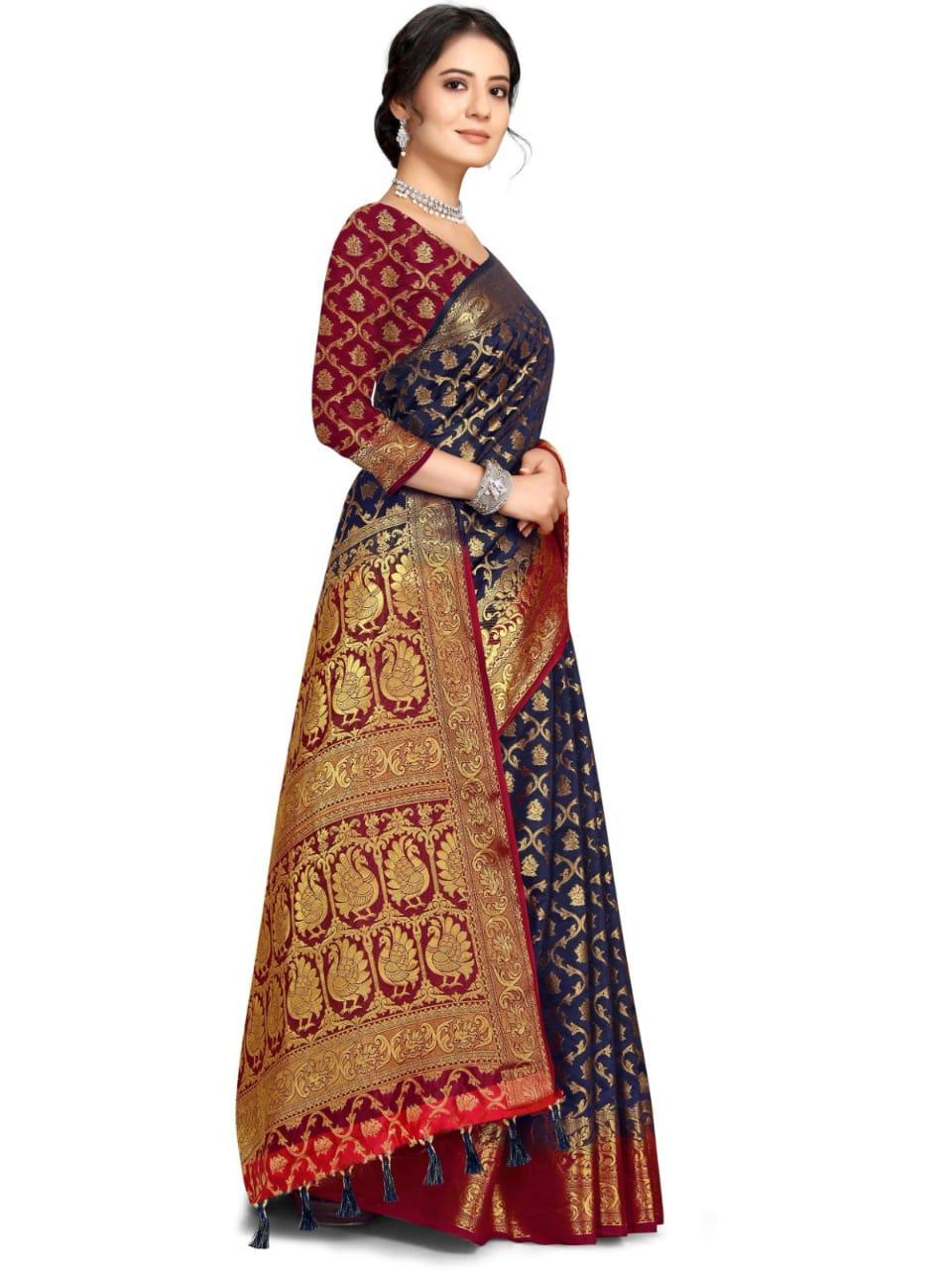 Self Design Patola Cotton Silk Sarees - Image 4