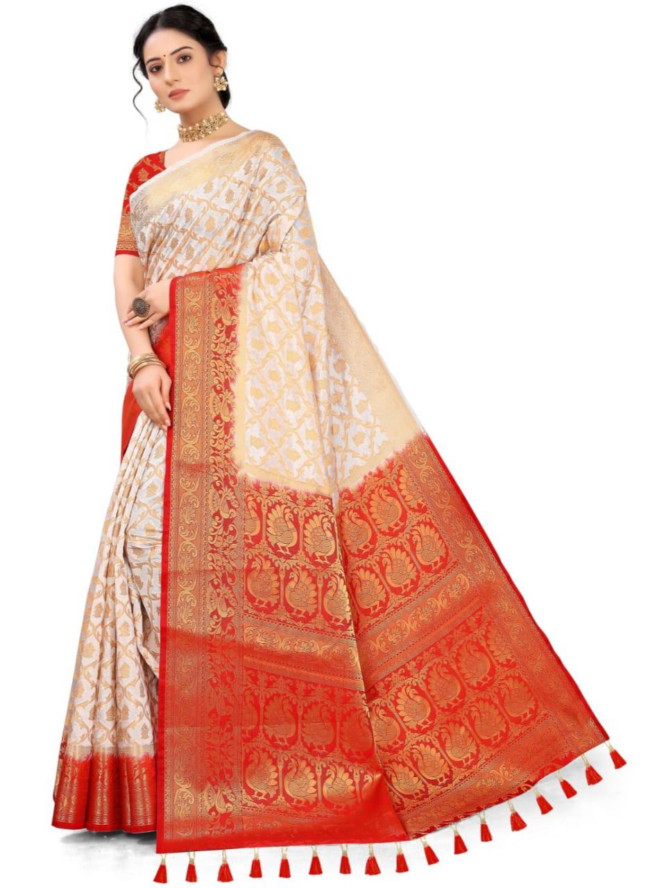 Self Design Patola Cotton Silk Sarees - Image 2