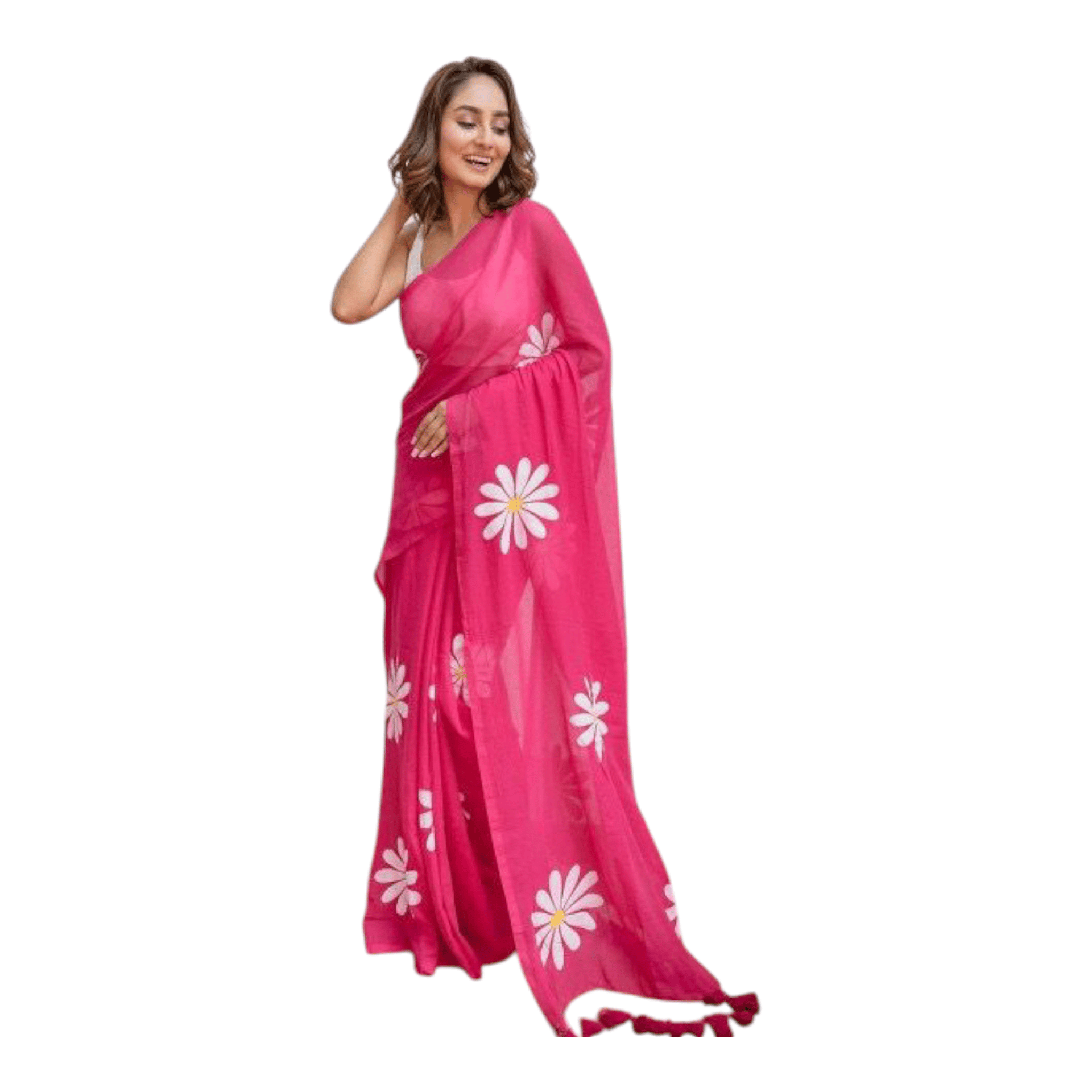 Linen Sarees With Tassels - Image 6