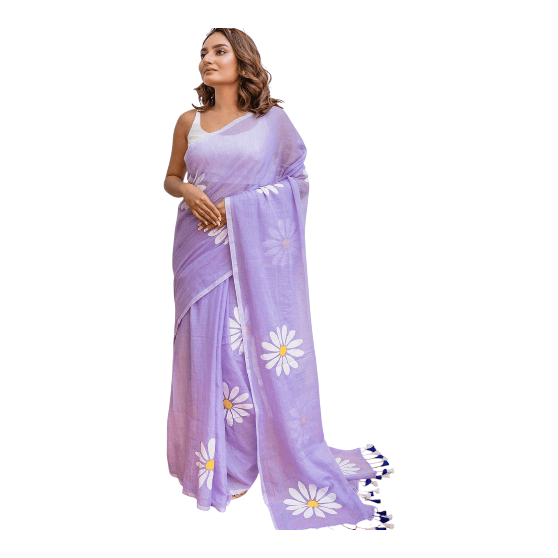 Linen Sarees With Tassels - Image 4
