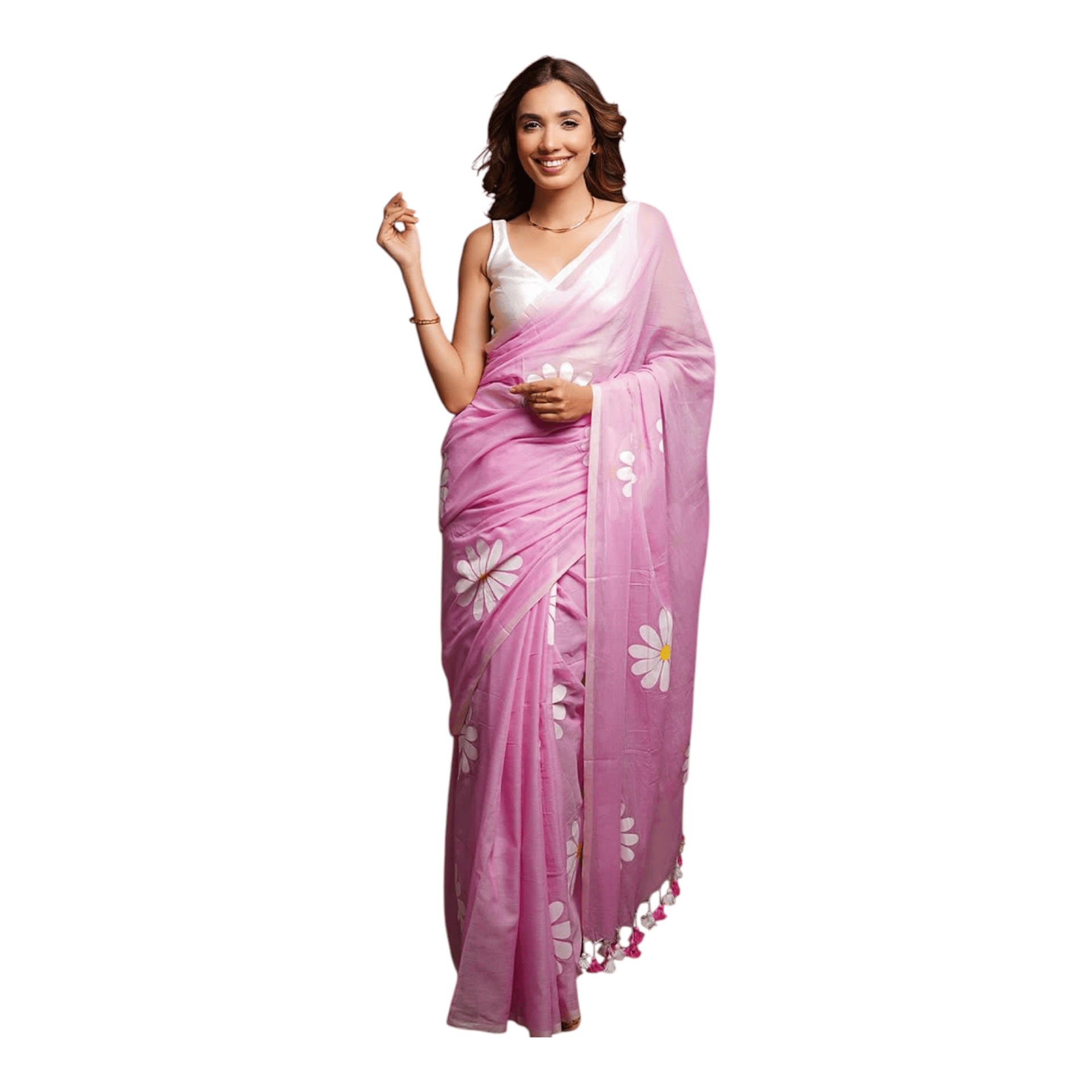 Linen Sarees With Tassels - Image 5