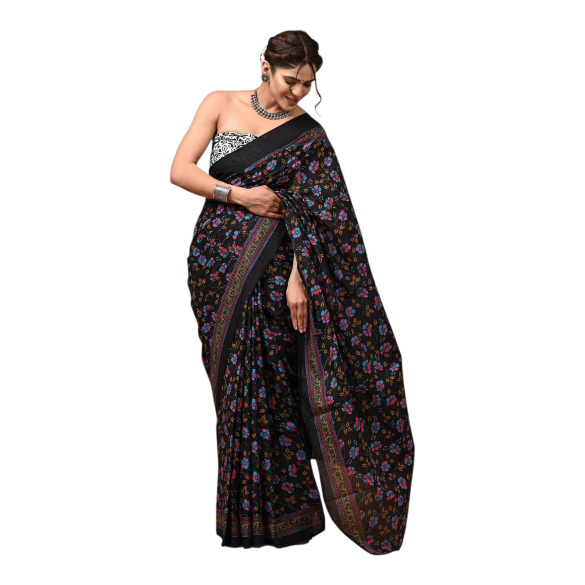 Cotton Mulmul Sarees With Blouse Piece - Image 4