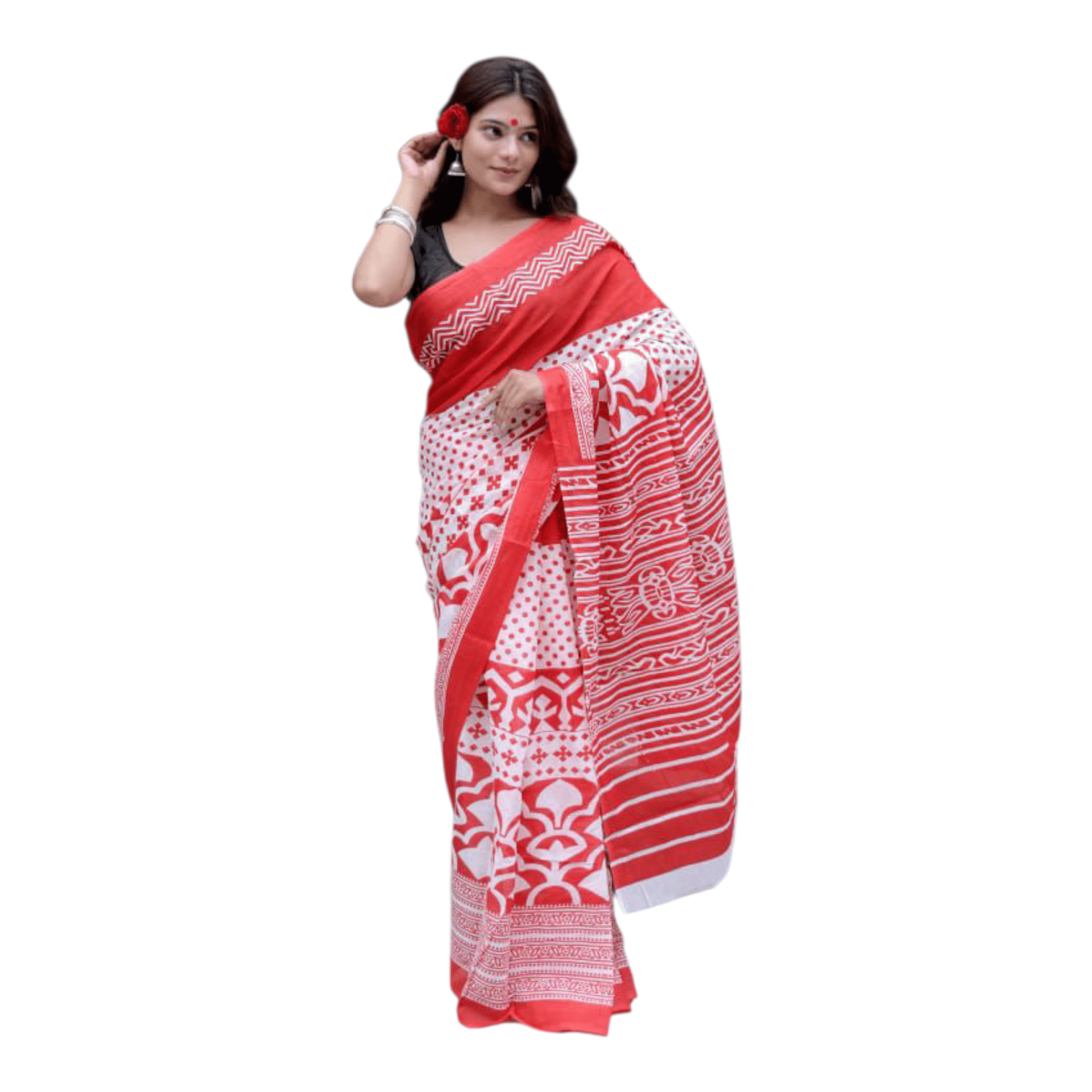 Cotton Mulmul Sarees With Blouse Piece - Image 13