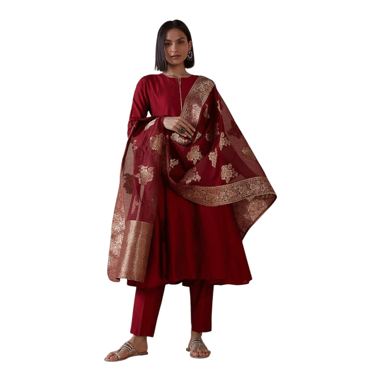 Women Silk Kurta Pant Dupatta Set - Image 2