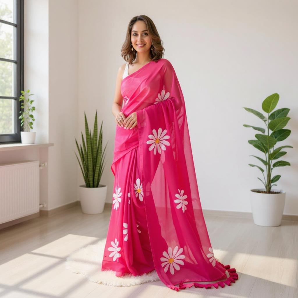 Linen Sarees With Tassels